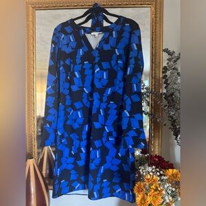 Elegant Long Sleeve Blue and Black Dress